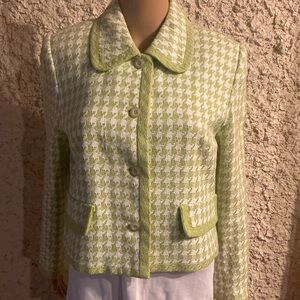 SIMPLY MANAKIN Elegant Green and White Houndstooth Jacket